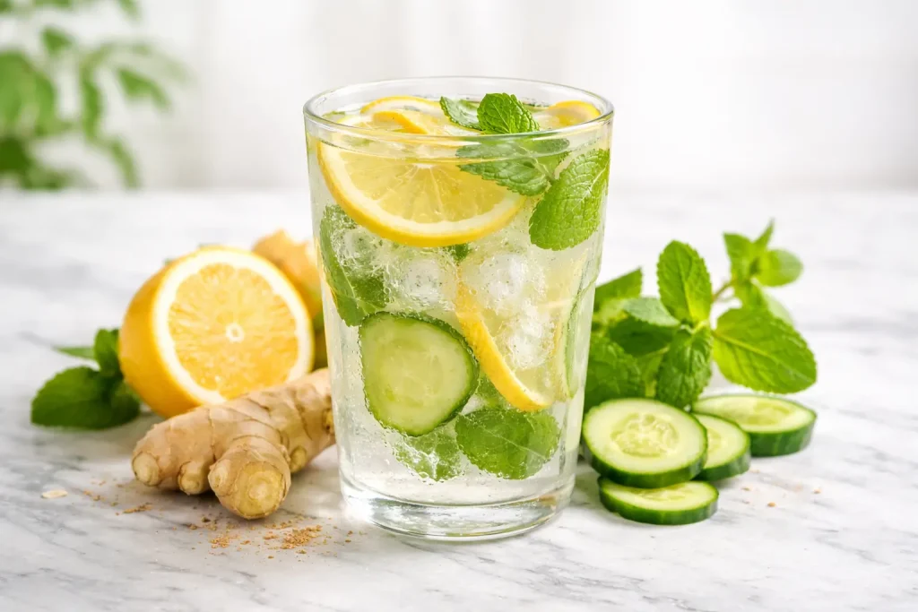 Fresh lemon detox water with mint for weight loss