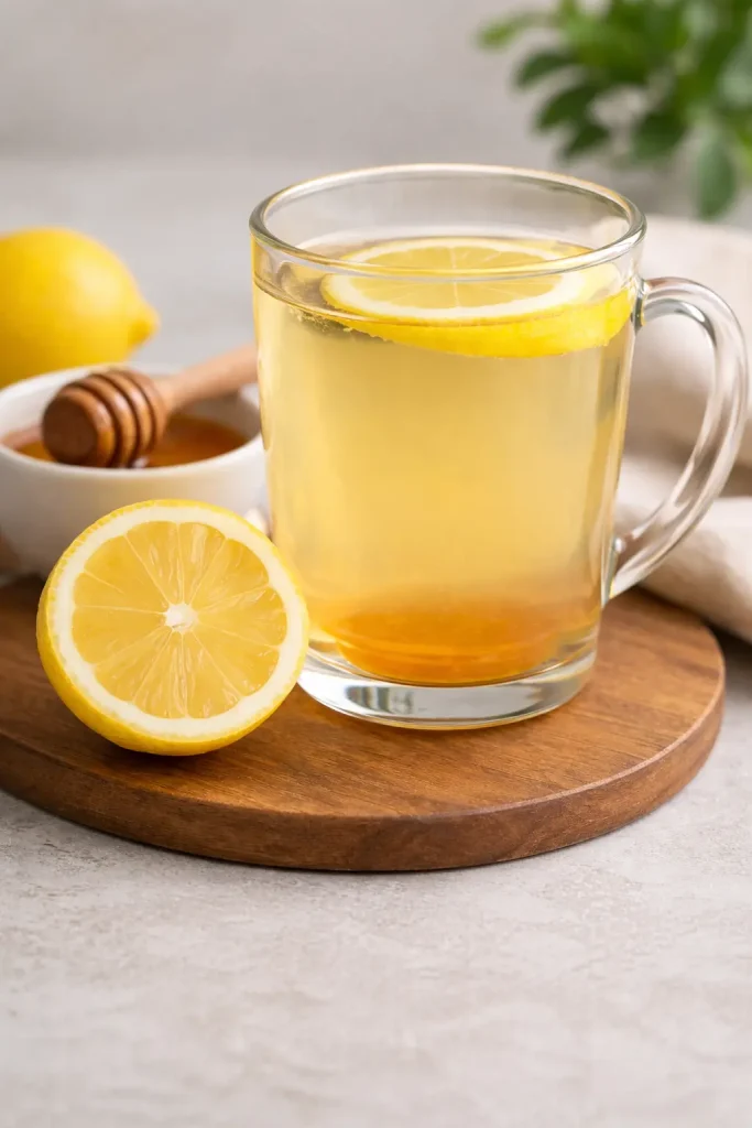 Honey and lemon water for weight loss in a glass mug