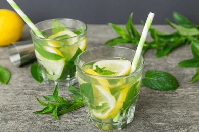 Fresh lemon mint detox drink for weight loss