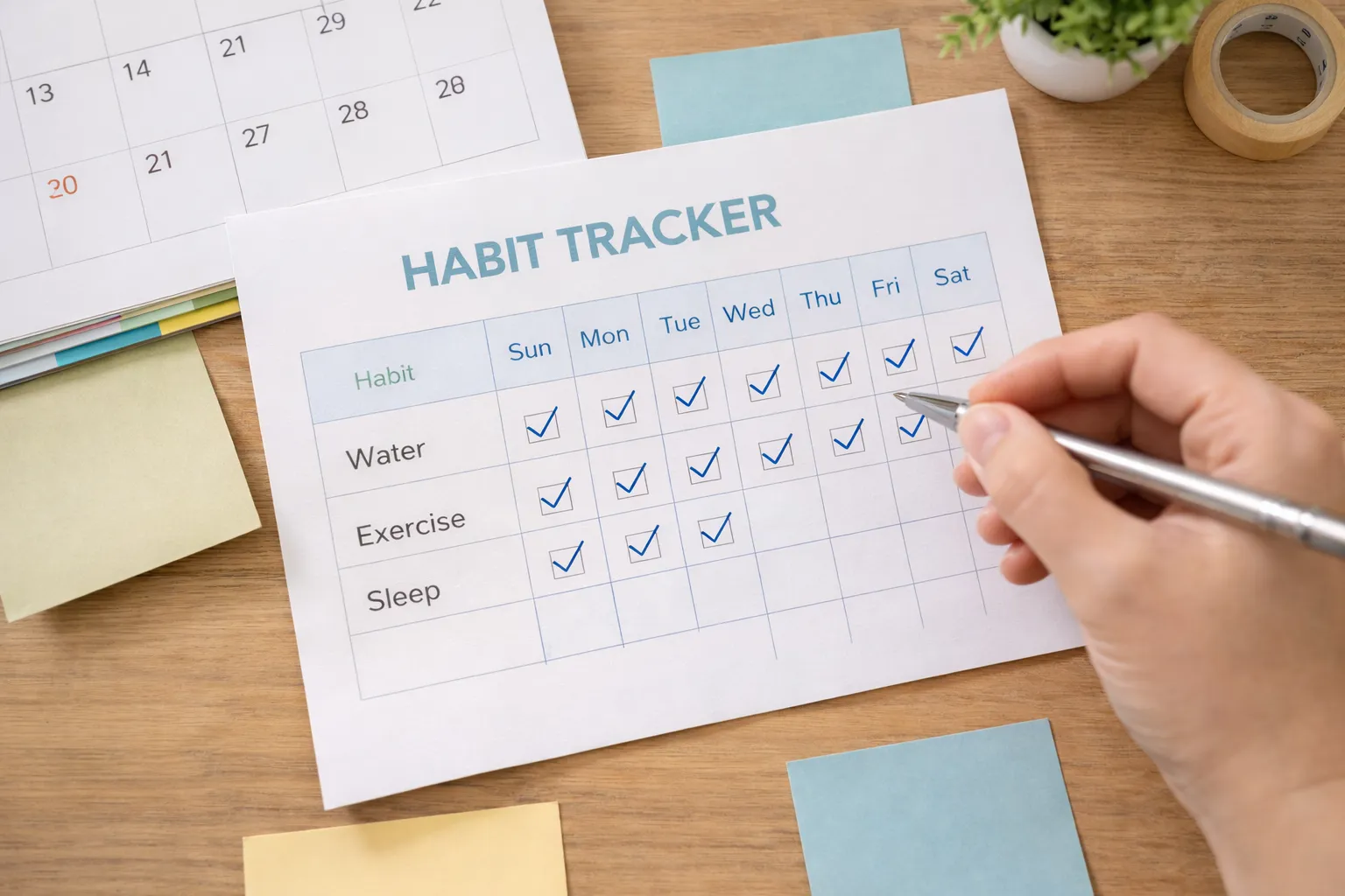 Habit tracker checklist with daily ticks on calendar supporting consistency and healthy weight loss routine
