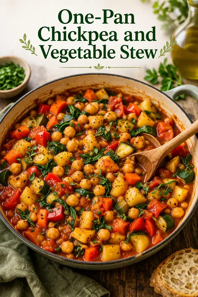 Mediterranean diet recipes for beginners one pan chickpea and vegetable stew healthy plant based meal easy recipe