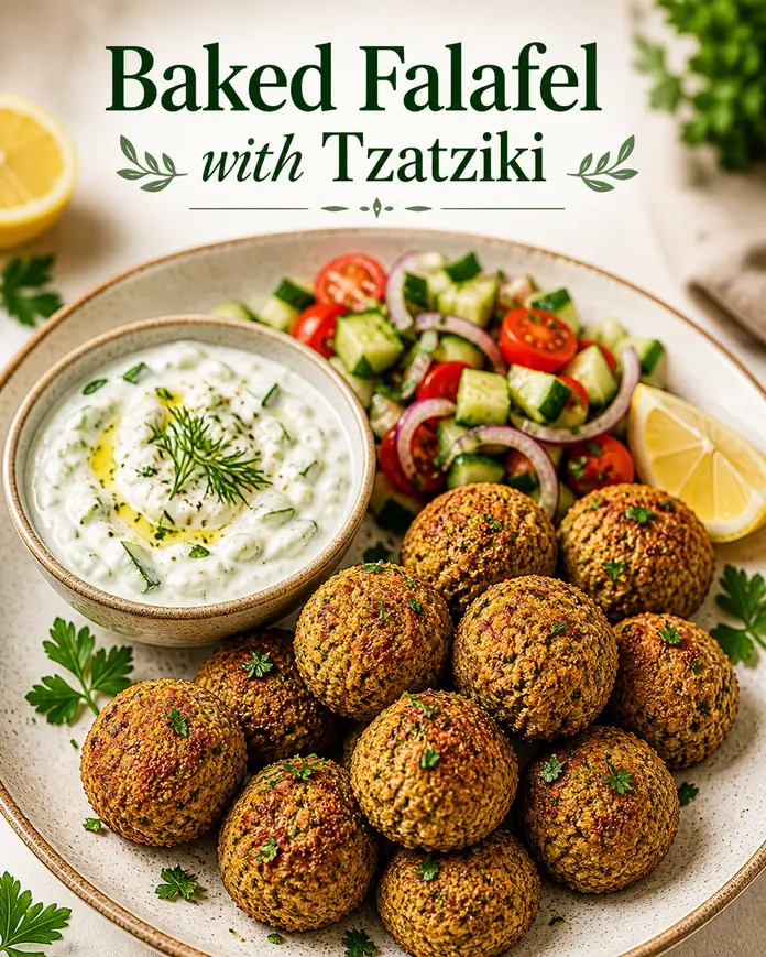 Mediterranean diet recipes for beginners baked falafel with tzatziki healthy vegetarian meal chickpea falafel recipe