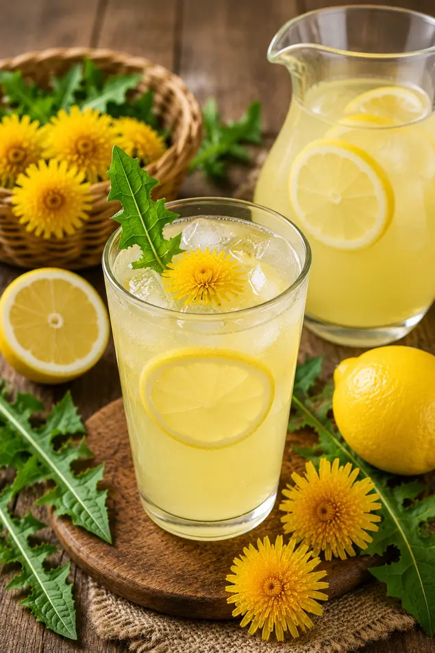 Fresh dandelion green salad with lemon dressing, apple slices, and herbs in a healthy rustic meal for natural weight loss support