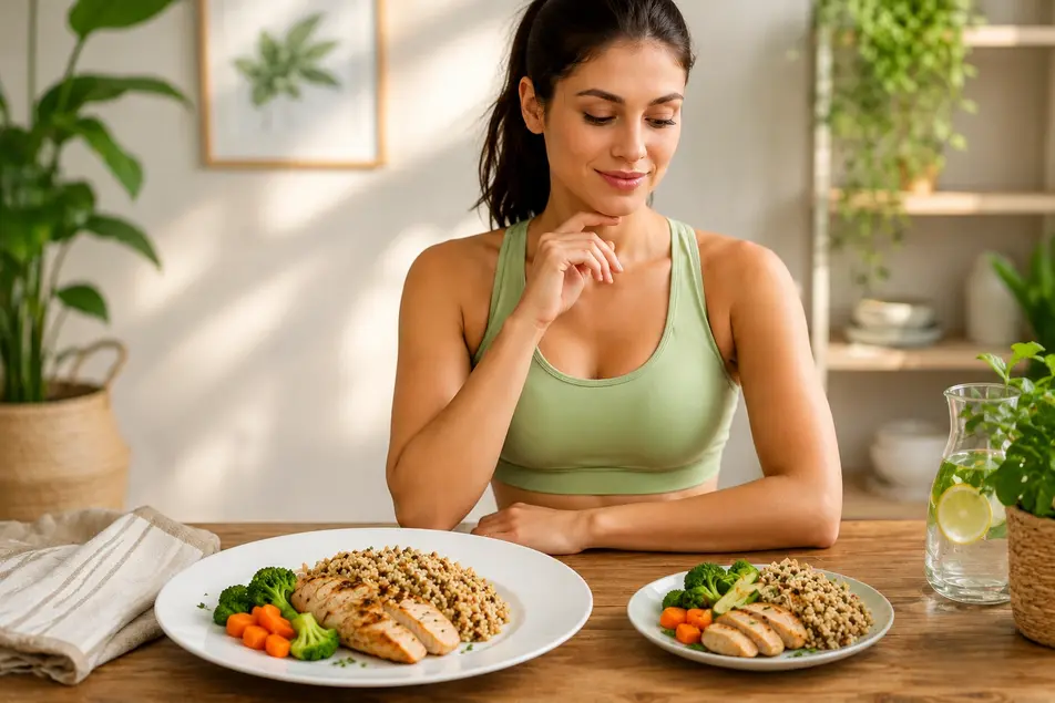 The Plate Size Trick
Your brain judges how much food you have eaten based on what your plate looks like, not the actual quantity. A smaller plate filled with food reads as a full meal to your brain. A large plate with the same amount looks sparse, which can trigger you to add more.
Portion Control Without Counting
This is one of the most practical easy weight loss tips because it requires no math, no food scale, and no apps. Just use a smaller plate. Many people find they eat less and still feel satisfied, simply because the visual cue changes.
✅  Switch from dinner plates to salad plates for your main meals. This is mindful eating made effortless.
Combine with Slower Eating
Eating slowly gives your stomach time to signal fullness to your brain, which takes roughly 15–20 minutes. Put down your fork between bites. Chew fully. These small shifts reduce total food intake without any sense of restriction or dieting.